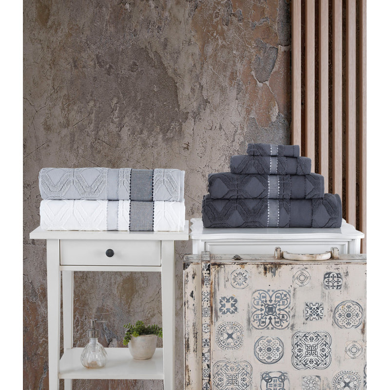 Turkish Cotton Plush Jacquard Hand Towel, White