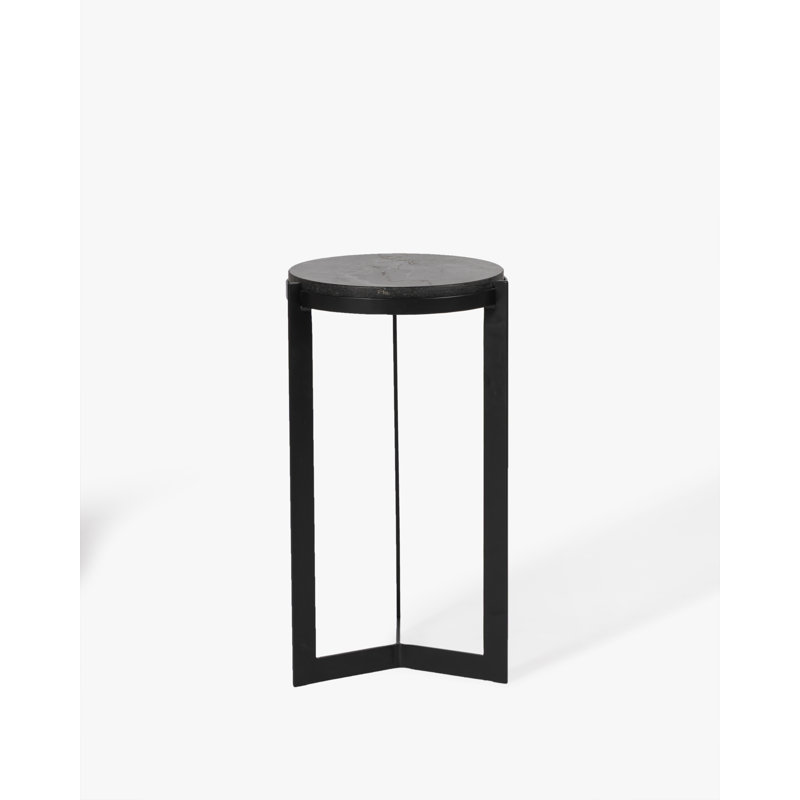 Bowden Marble Side Table with Black Solid Base, Black, Black