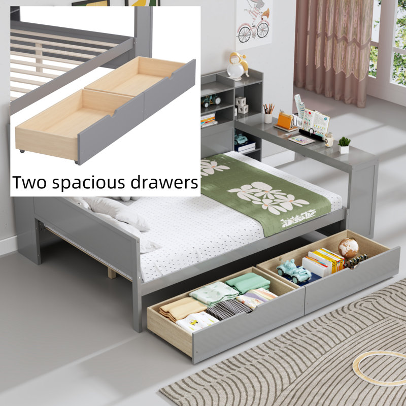 Multifunctional Bed With Two Storage Drawers, Storage Shelves And Study Table