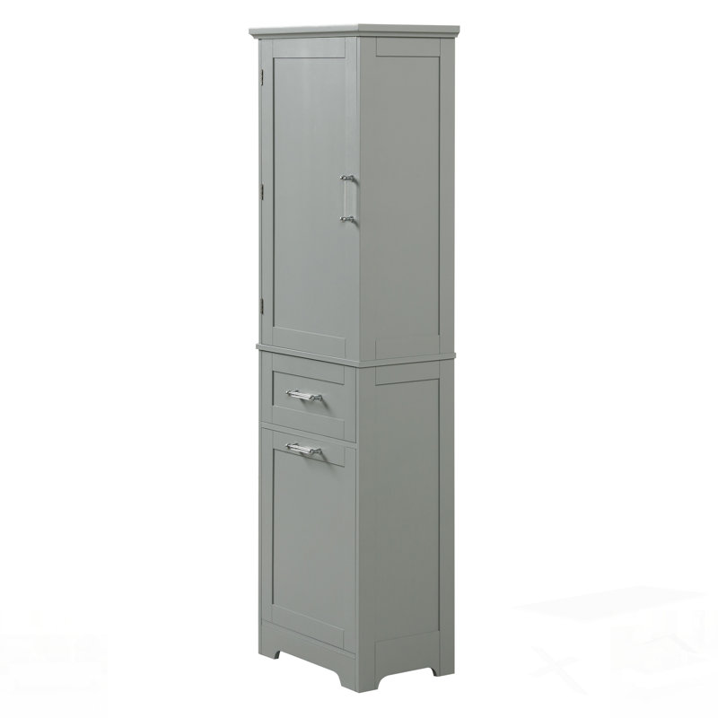 Tall Freestanding Bathroom Storage Cabinet With Adjustable Shelf And Two Different Size Drawers, MDF Board, Perfect For Organizing And Maximizing Space.