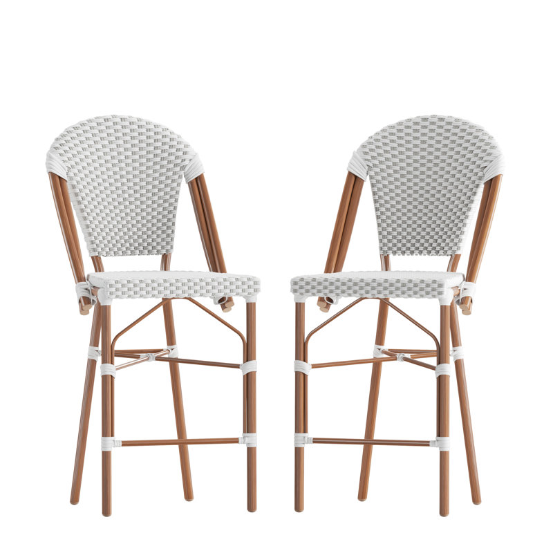 Indoor/Outdoor All-Weather Commercial Paris Chairs with Bamboo Print Frame, White/Gray Seat/Natural Frame
