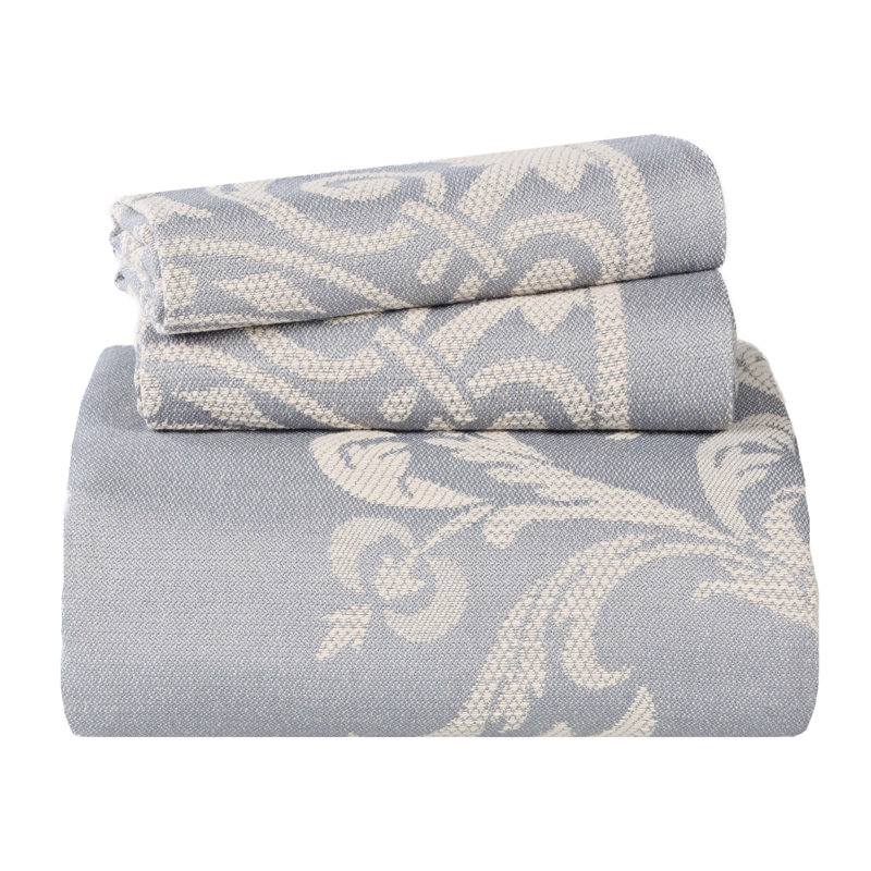Rio Lightweight Cotton Blend Woven Jacquard Traditional Medallion Bedspread/Coverlet Set, Slate Blue, Twin + 1 sham