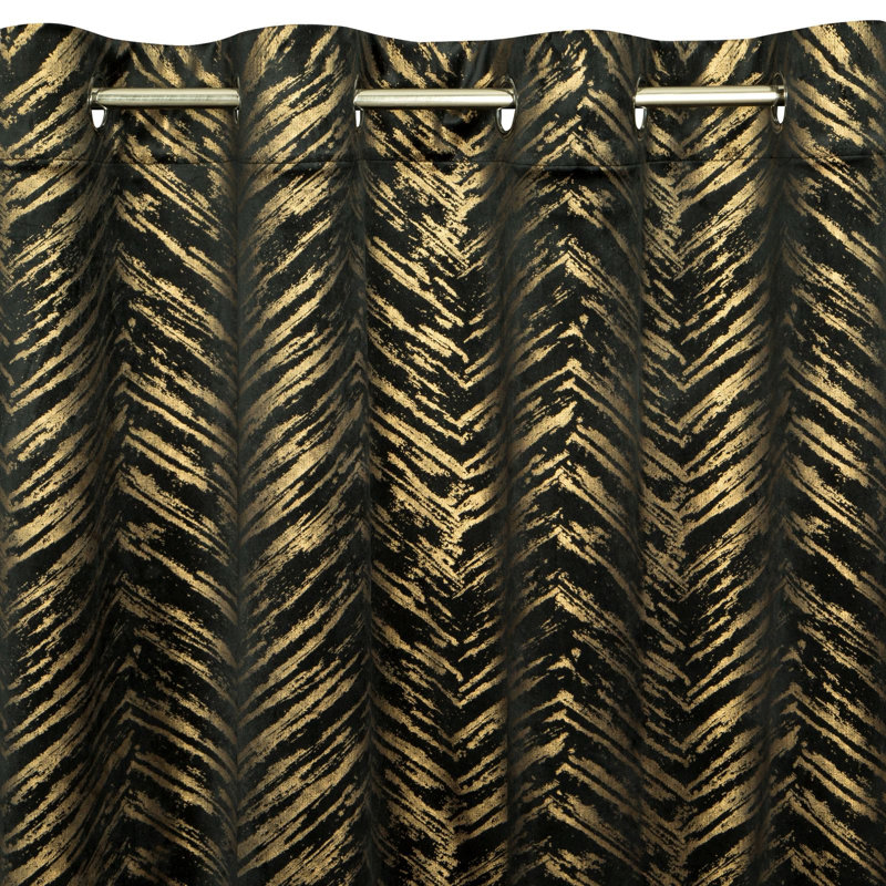 Adelya Blackout Curtains Single Panel, Black/Gold
