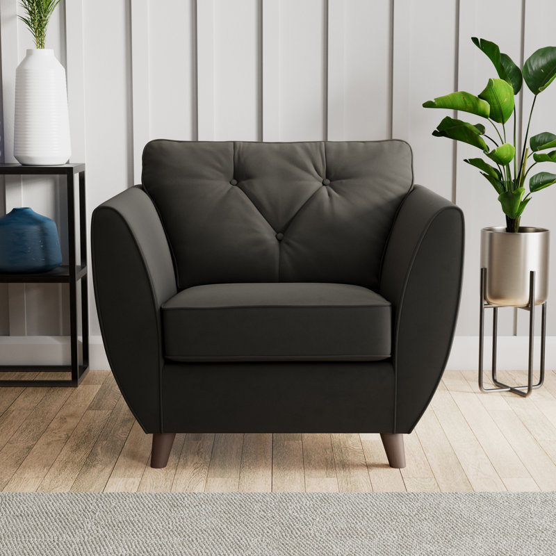 Collazo Upholstered Armchair, Dark Brown Wood, Black