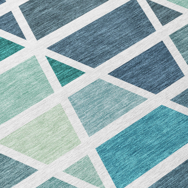 Machine Washable Indoor/Outdoor Chantille ACN2732 Geometric Rug, Teal, 10' x 14'