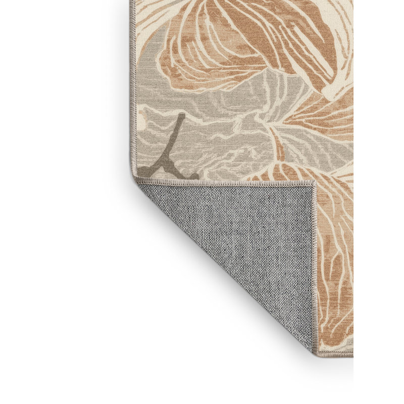 Machine Washable Easton Crepe Fruit French Country Block Print Rug in Beige – Beige Binding, 7x9