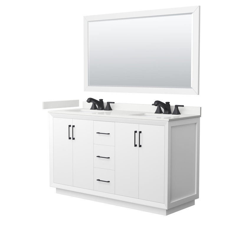 Strada 60 in. Double Vanity, WDX13387, White, Brushed Nickel