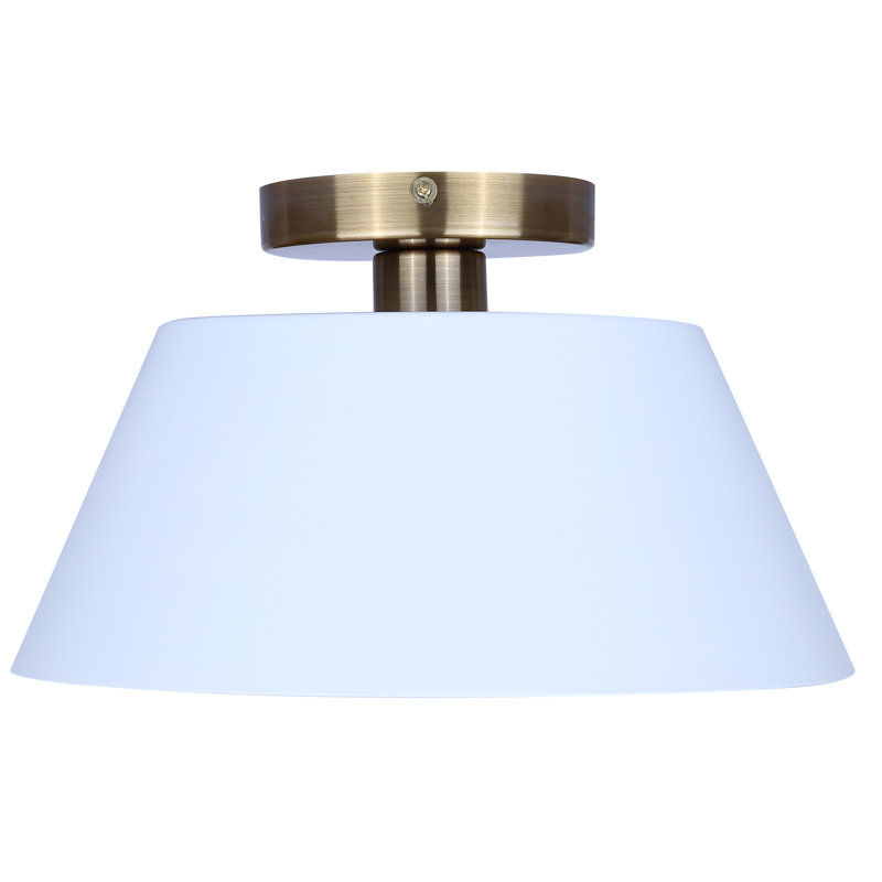 DAXTON 12.75 In. 1-Light 60-Watt Modern Matte White Semi-Flush Mount With Matte White Metal Shade