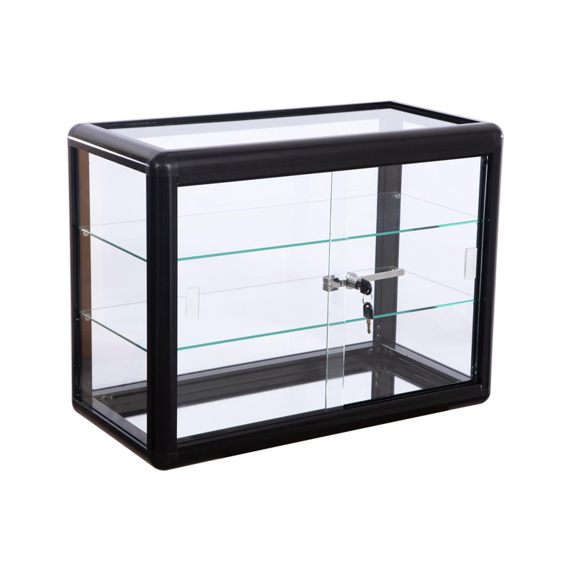24" W X 18" H X 12" D Black Aluminum Tempered Glass Countertop Display Case - Durabletable Top Display Case,clear Display Cabinet For Retail, Home & Office Use