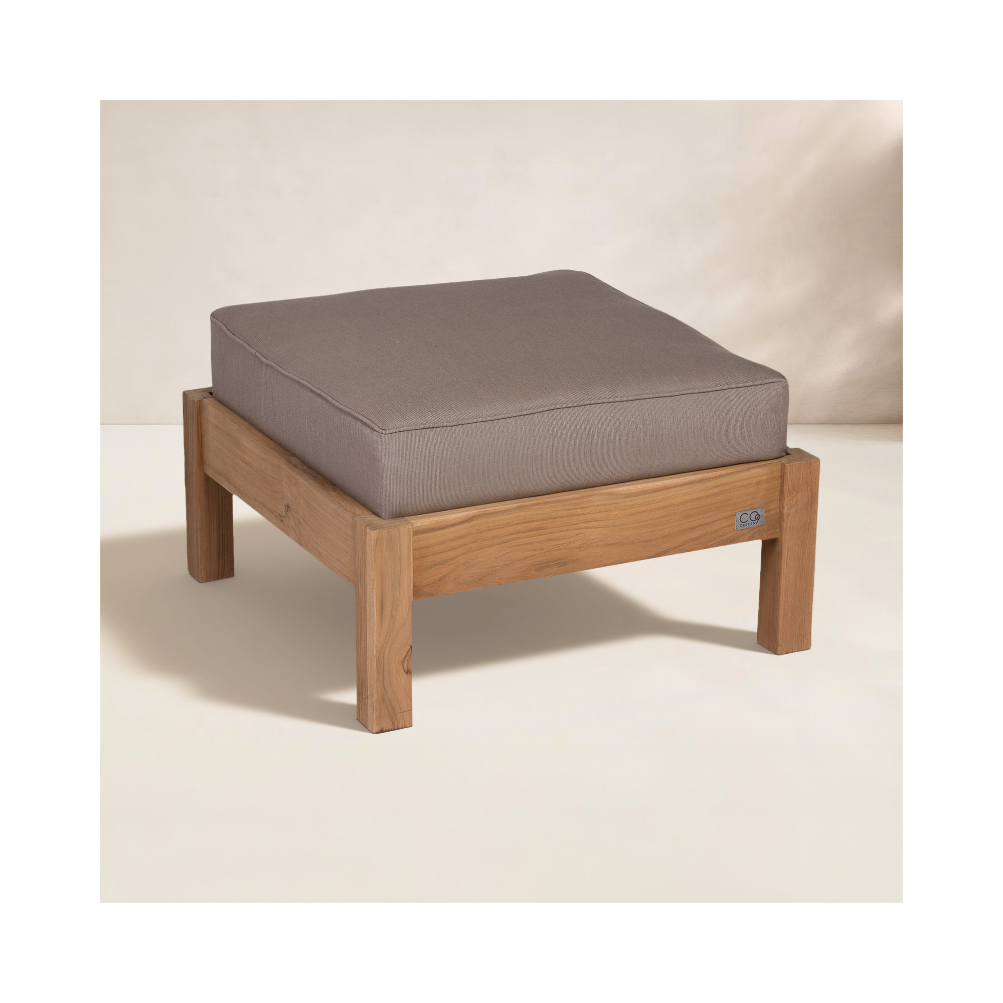Knutsford Teak Ottoman with Sunbrella® Cushion, Spectrum Mushroom Sunbrella® Plainweave