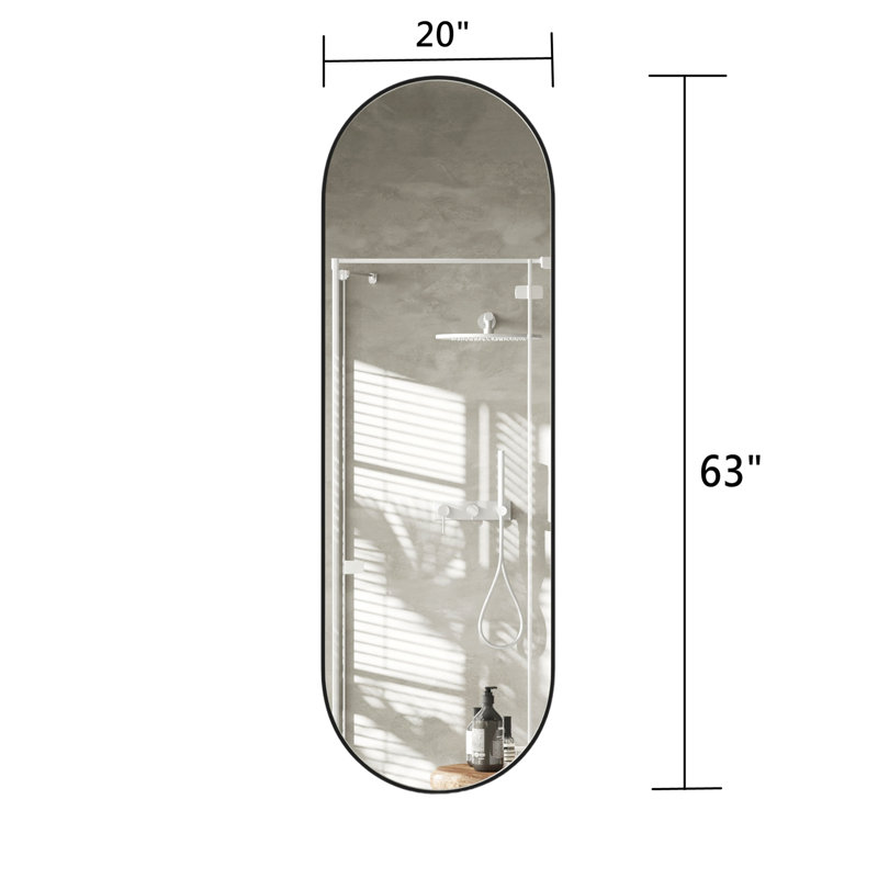 Miroir ovale pleine longueur 63 po x 20 po, cadre en alliage d'aluminium brossé antirouille, miroir mural pour entrée de salle de bain dans la chambre à coucher, reflet HD transparent