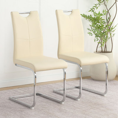 Chaise de salle à manger moderne en polyuréthane jaune clair, chaise rembourrée, pieds en métal galvanisés, cuisine, salon, chambre à coucher, chaise d'appoint (ensemble de 2)