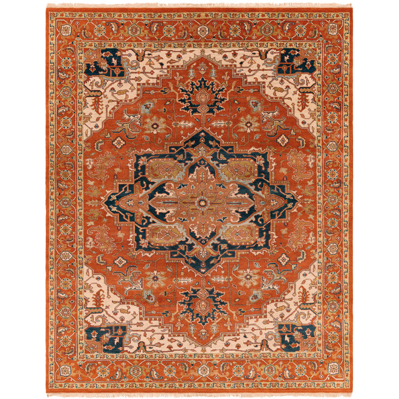 SAMPLE-Burlin Hand Knotted Wool Red/Navy Area Rug