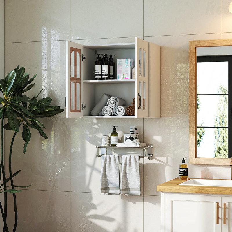 Armoire murale vitrée à porte vitrée, étagère flottante non réglable pour cuisine, salle de bain et salon