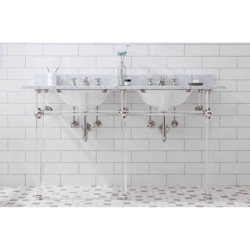Empire Stone Oval Console Bathroom Sink with Faucet and Overflow, Polished Nickel