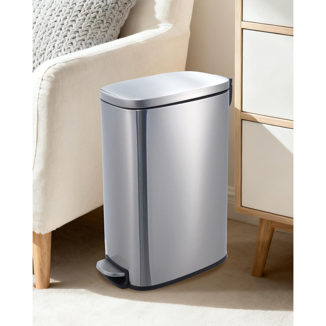 Slim Kitchen Trash Can 13 Gal, Skinny Stainless Steel Garbage Can with Removable Inner Bucket & Soft Close Lid, Narrow Trash Bin for Bathroom Living R