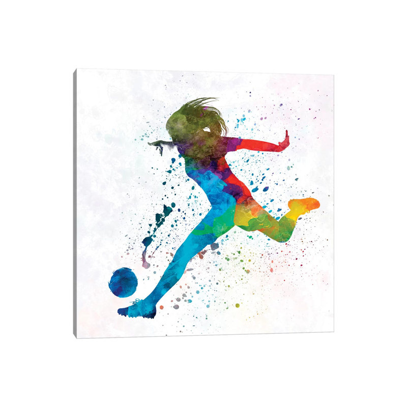 Woman Soccer Player 01 In Watercolour by Paul Rommer - Wrapped Canvas Painting, 45.72 cm H x 45.72 cm W