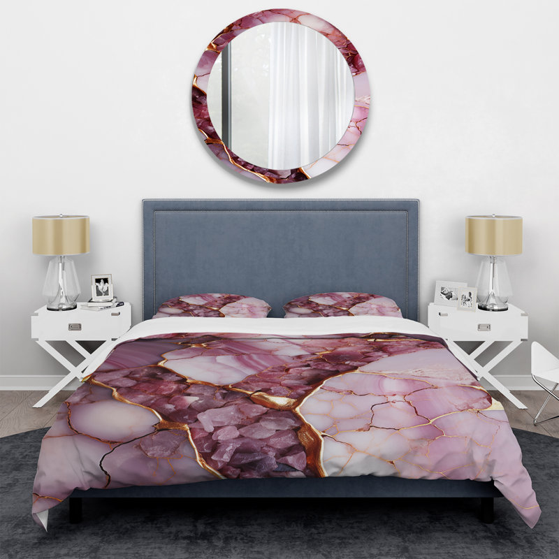 Ensemble de housse de couette abstrait rose et doré Marble River III - Abstract, Housse de couette pour grand lit