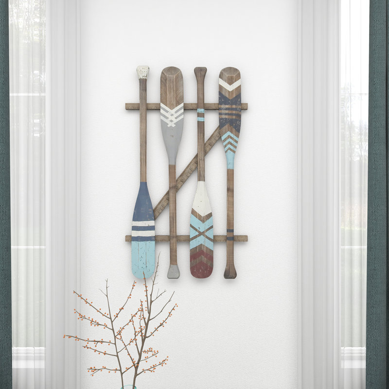 Décoration murale en bois à rayures et à rayures avec accents bleus discrets, Brun