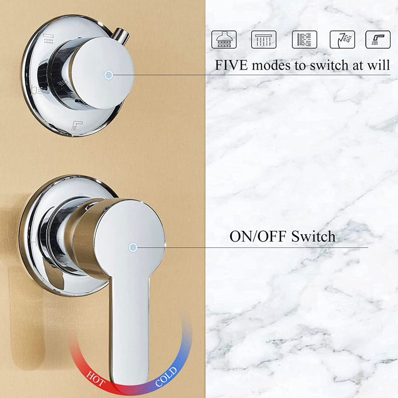 45'' Shower Panel with Fixed Shower Head, Brushed Gold