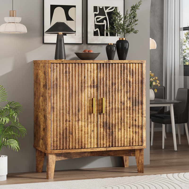 Adjustable Shelf Large-Capacity Multi-Function Storage Cabinet with Anti-Tip Design, Rustic Brown
