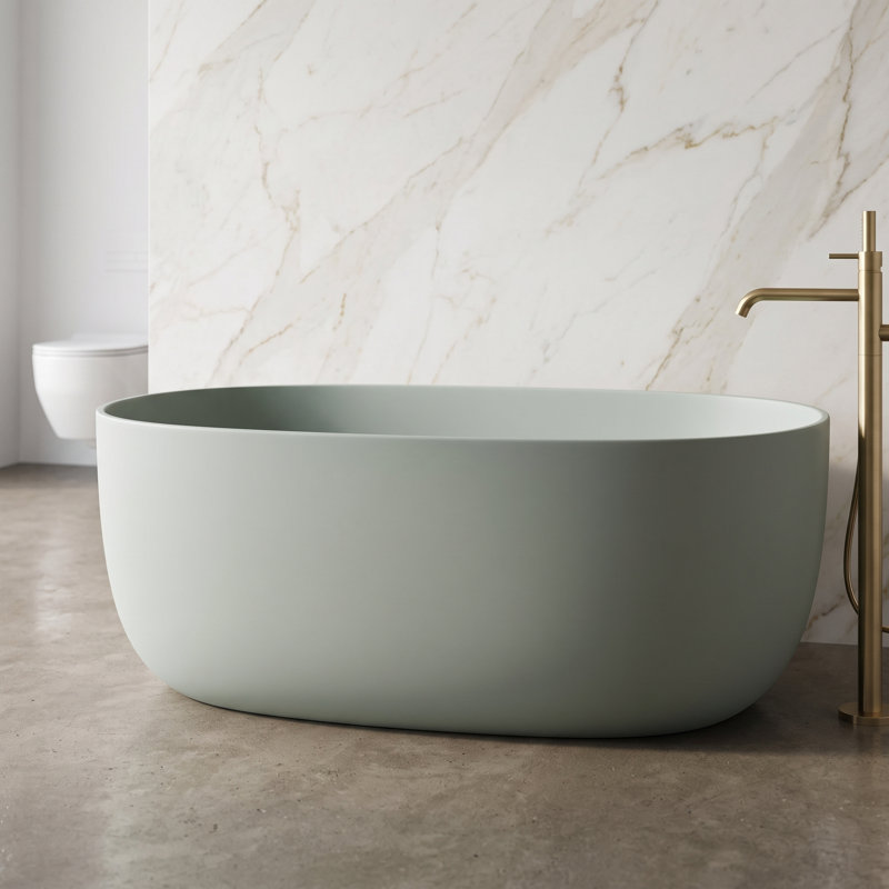 Baignoire autoportante à surface solide de 47 pouces de couleur turquoise avec bonde escamotable, Vert turquoise