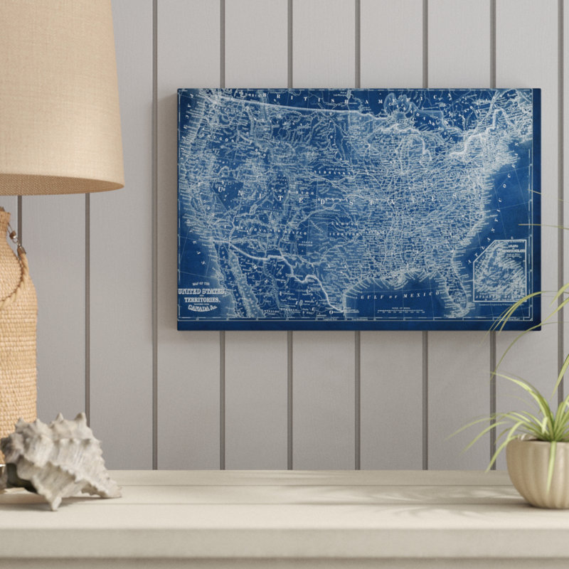 «US Map Blueprint», impression sur toile, H 12 po x l 18 po