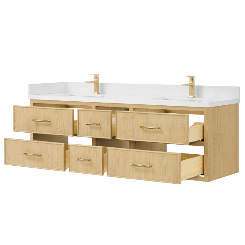 Ensemble de meuble-lavabo mural double 72 po Isola, Beige, Bronze