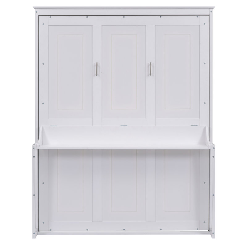 Grand lit escamotable avec tablette, blanc