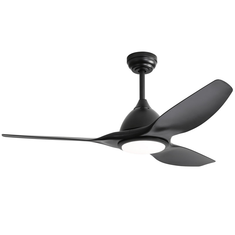 52 Inch Ceiling Fan with Light and 6-speed Remote Control 3 ABS Fan Blades for Bredoom Patio, Black, Black