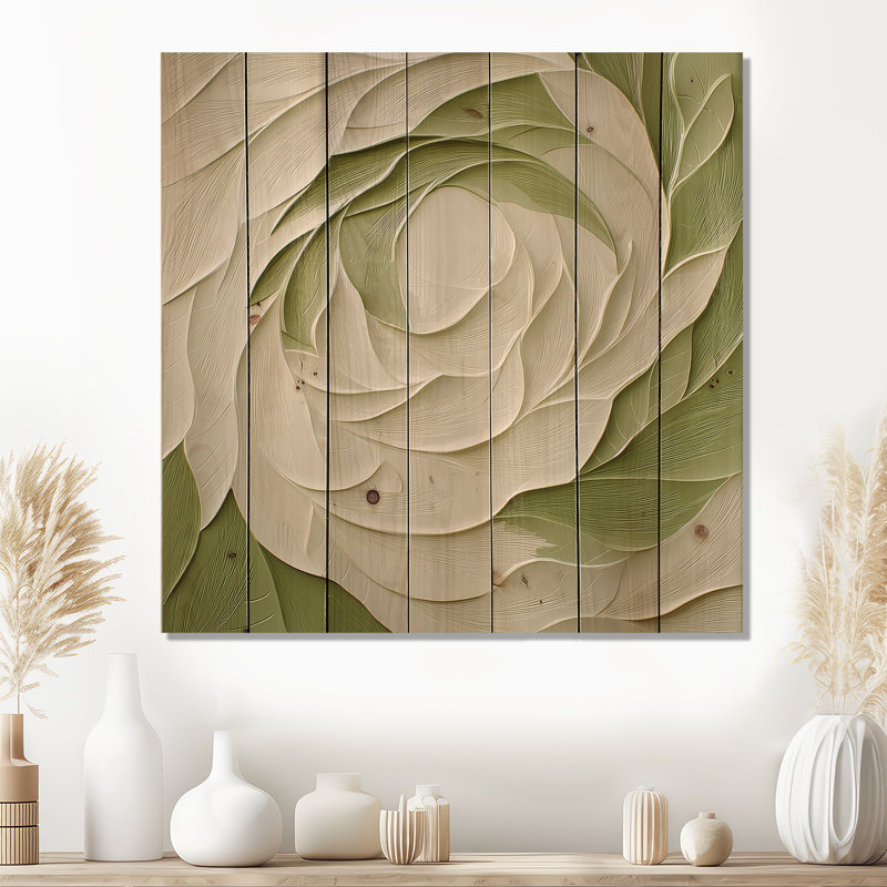 Abstrait blanc et vert, éclipse de rose - art mural traditionnel sur bois de pin naturel, H 36 po x l 36 po x P 0,78 po