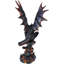 Dragon de braise noir légendaire Fira perché sur des roches volcaniques avec statue de lave