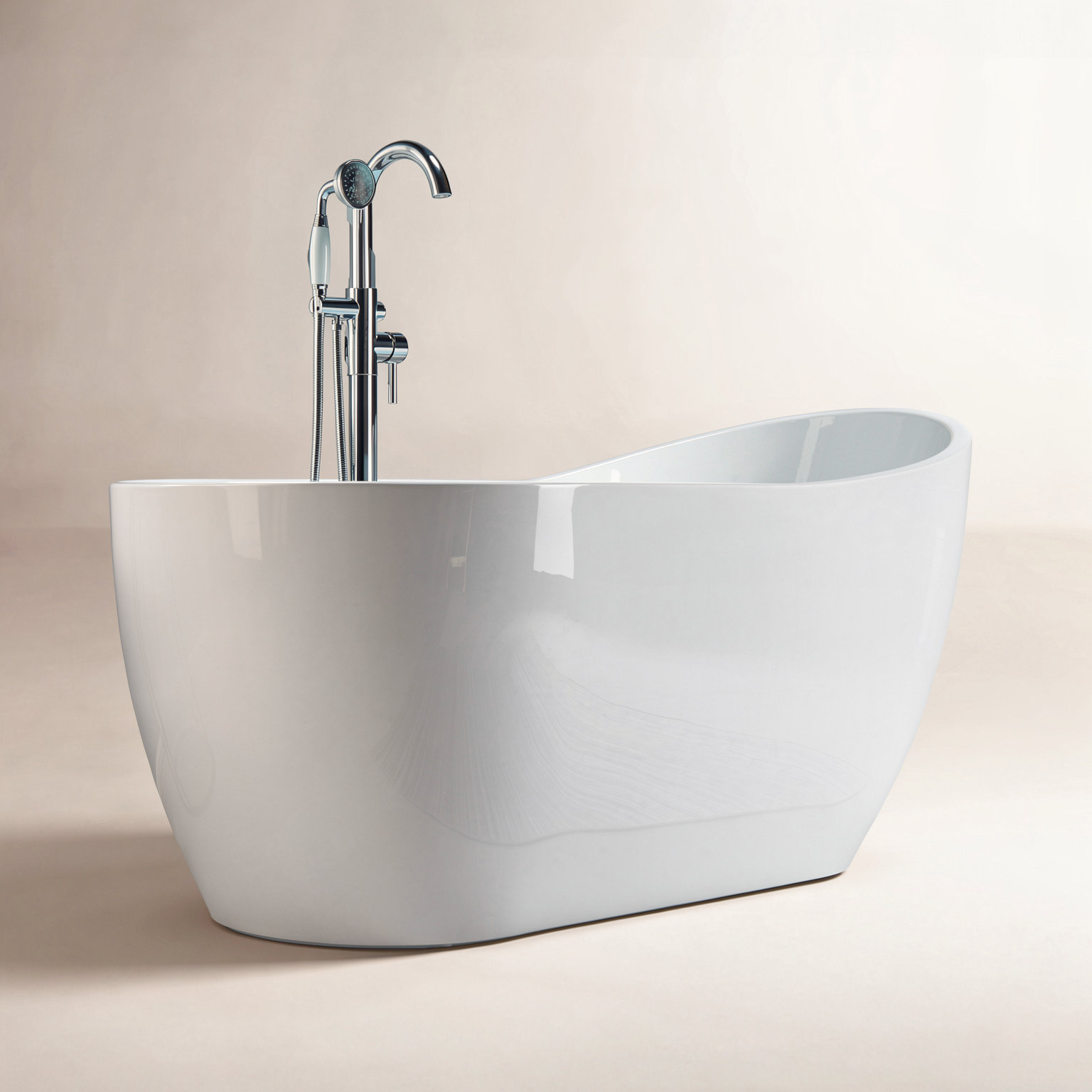 Aether 59" Single Slipper Soaking Bathtub, White/Brushed Nickel