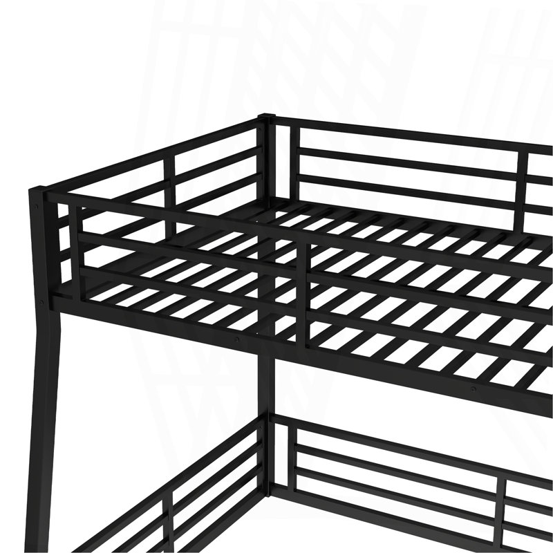 Lit superposé au dessus d'un grand lit double en métal pour les adolescents et les adultes, peu encombrant / sans sommier, noir