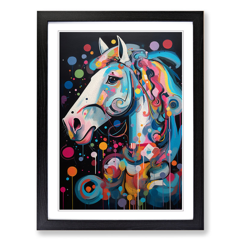 Pony Expressionism - Single Picture Frame Print on Wood, Black Framed, 64cm H x 46cm W x 2cm D