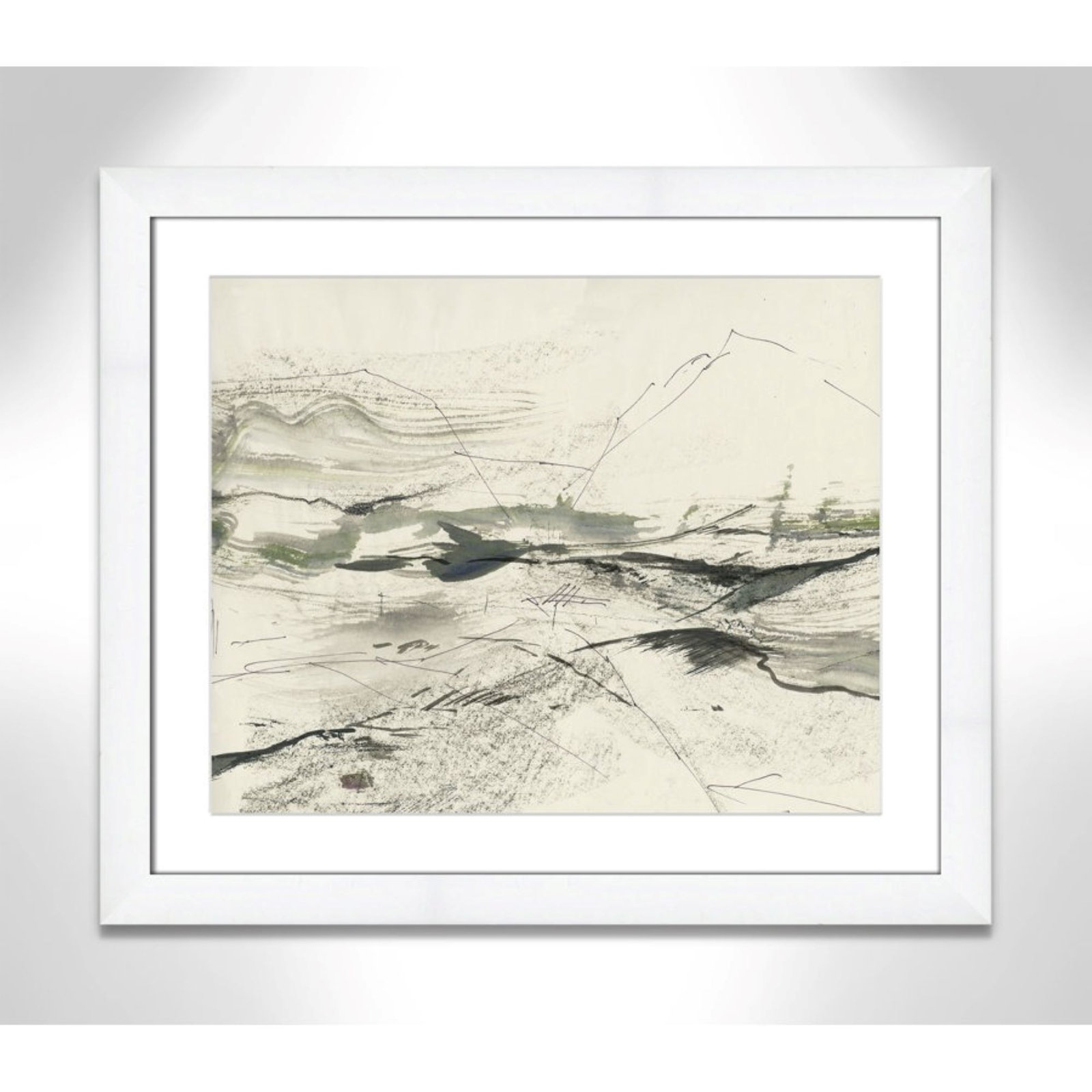 Green Sketches Print by PI Studio, 23" H x 27" W x 1.25" D, White Cube Picture Framed, White
