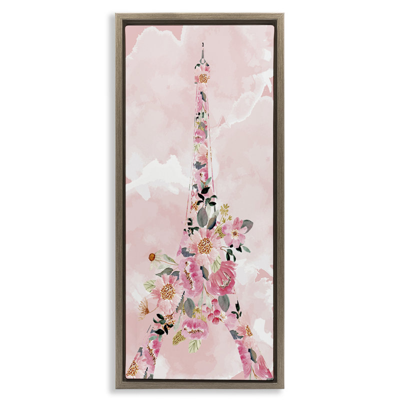 Art floral sur toile Floater encadré à motif floral Tour Eiffel par Kim Allen, H 25 po x l 11 po