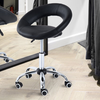 Tabouret roulant réglable en hauteur avec siège en similicuir, 5, noir