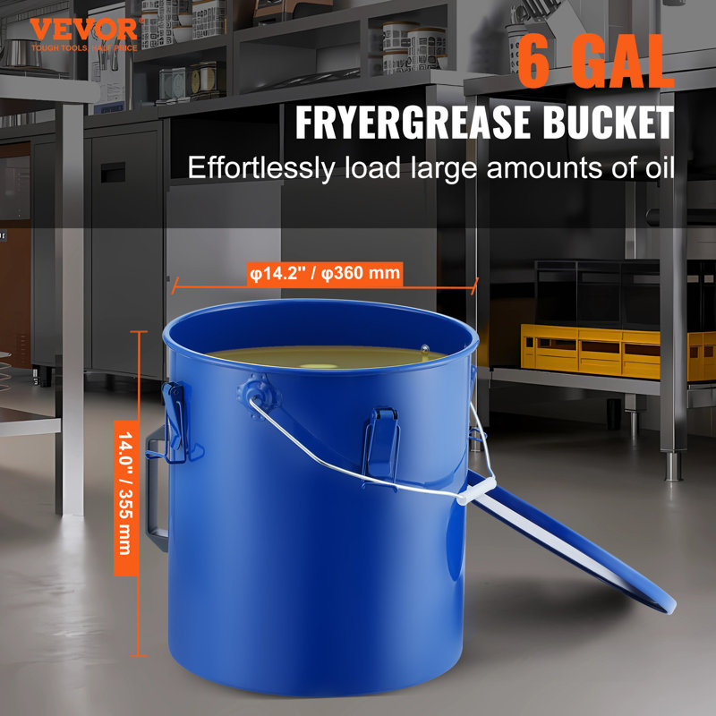 Carbon Steel Manual Lift Fryer Grease Bucket - 22.7L