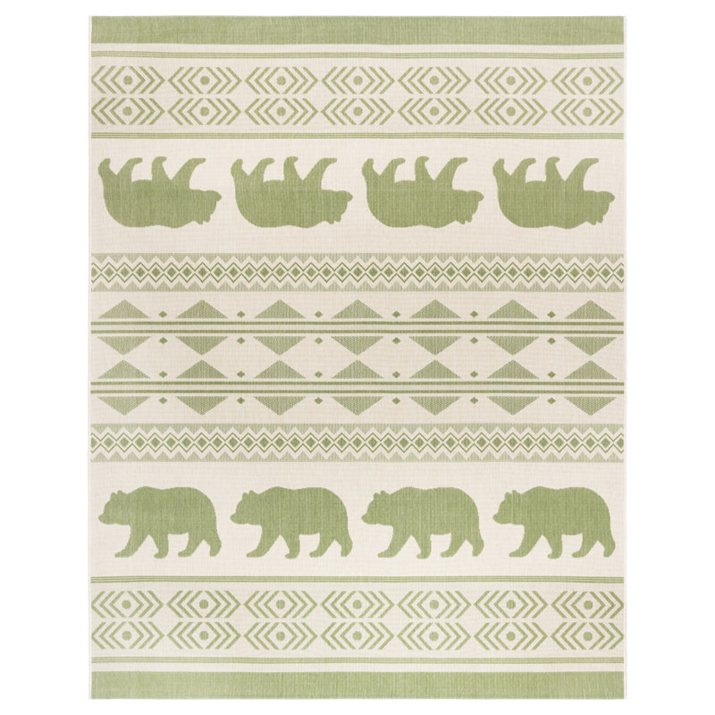 Solterra Timberline Palm Green Beige Cream Rustic Lodge Flatweave Polypropylene Indoor/ Outdoor Area Rug