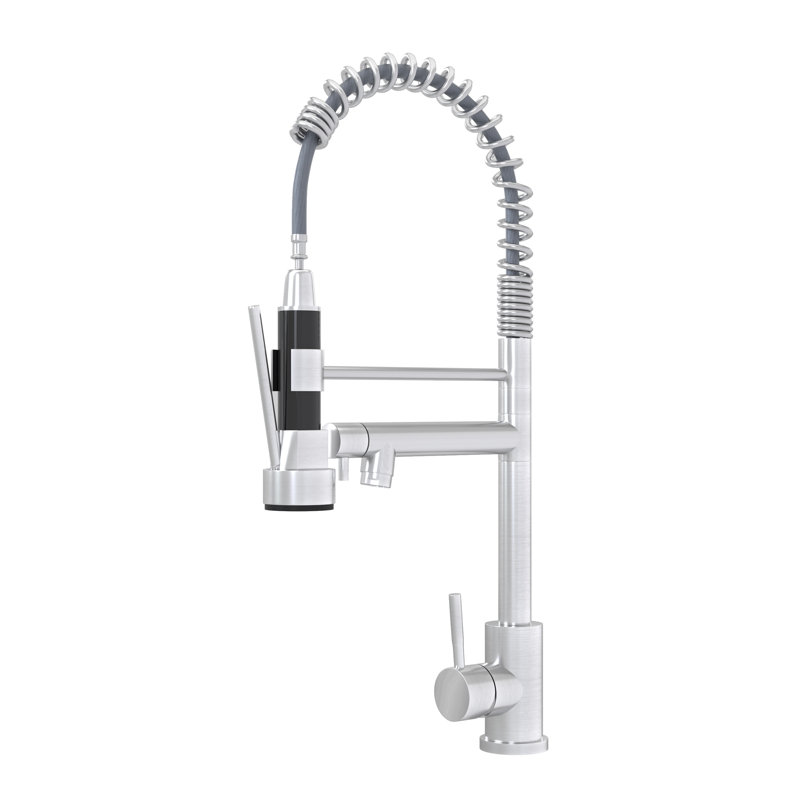 CUPC Certified 19" Single Handle Kitchen Faucet, Brushed Nickel