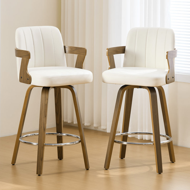  26" Upholstered Swivel Counter & Bar Stool with Armrest, White, Counter Stool (26" Seat Height)