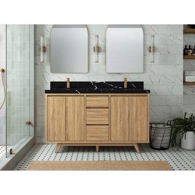 Madison Teak 60"" Double Bathroom Vanity Set -  Willow Collections, MDS_TK_LNT_CA_BK_60D