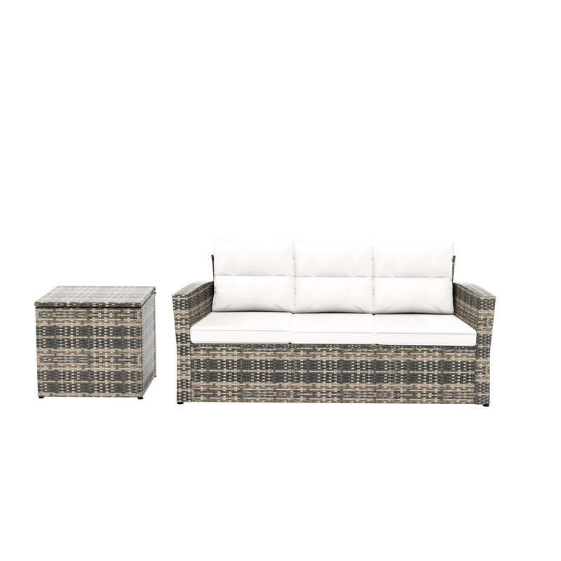 Madore 72.5'' Wide Wicker Patio Sofa with Cushions, White