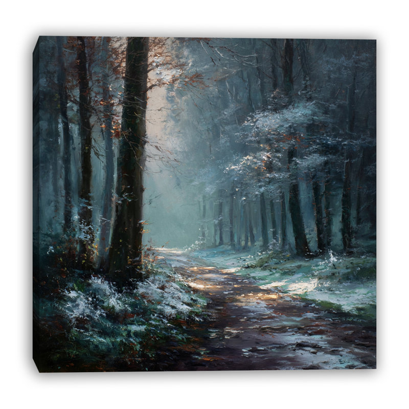 Lumière d'hiver à travers les pins, art mural sur toile tendue, 30 po x 30 po