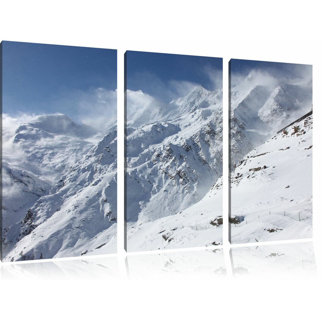 3-tlg. Leinwandbilder-Set „Schneebedeckte Berggipfel“, Fotodruck