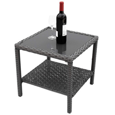 Hanna-Maria Square Glass Steel Outdoor Coffee Table - 50 cm W 50 cm D