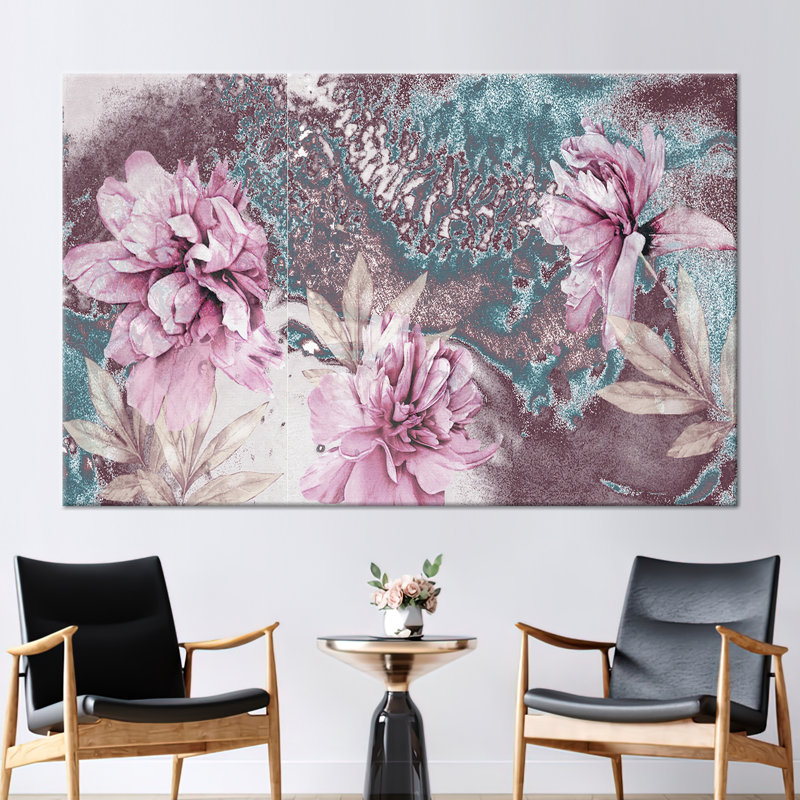 Reproduction florale moderne abstraite - pivoine rose, art mural sur toile pour une décoration intérieure élégante