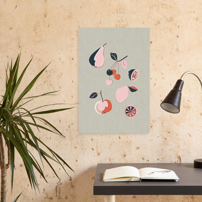 Art mural contemporain rétro rétro cerise rétro, Beige, H 24 po x l 16 po