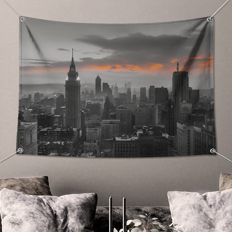 Tapisserie murale New York City Skyline - décoration murale paysage urbain, 104 po H x 88 po avec 4 œillets